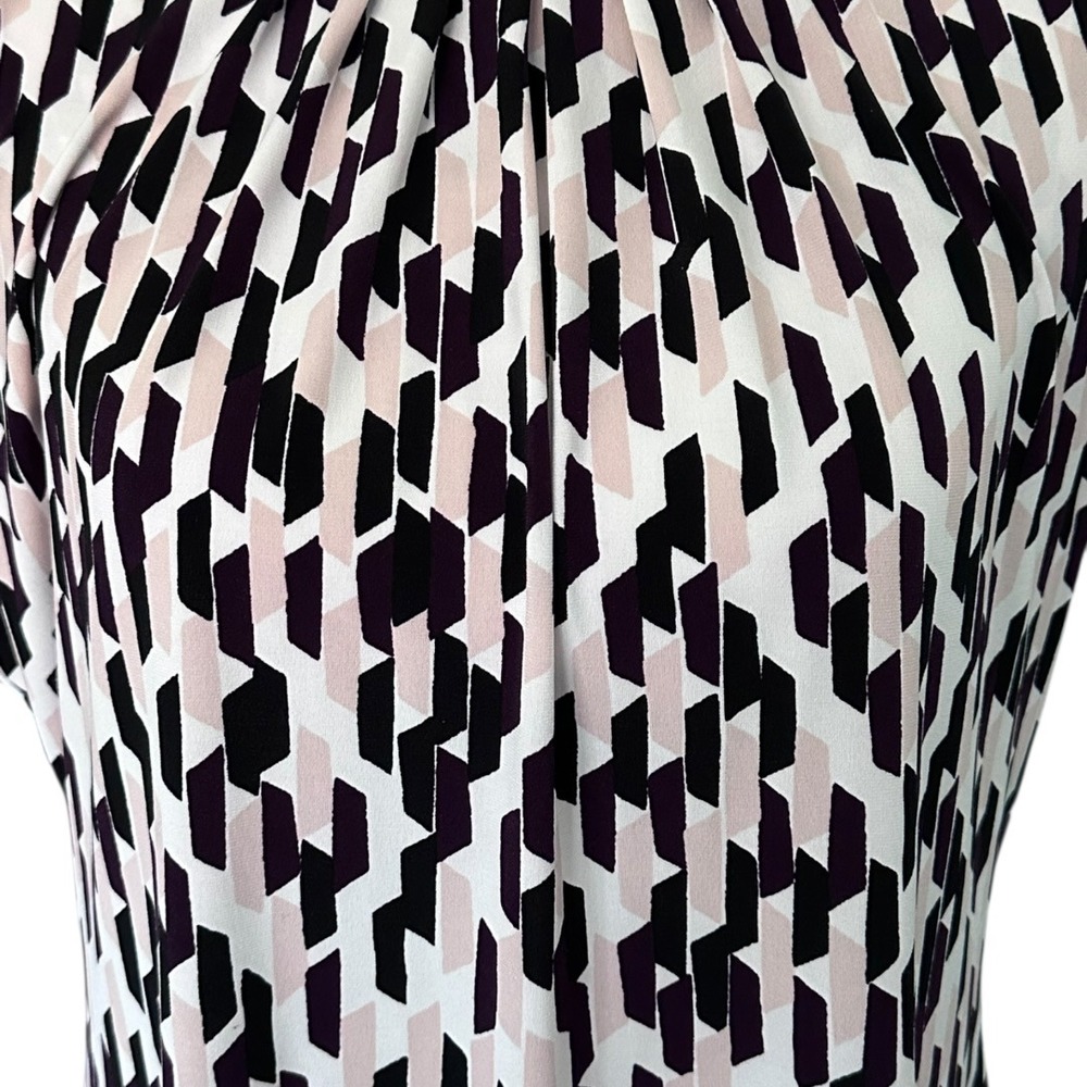 Calvin Klein Blouse Womens XL Pink Black Geometric Pleated Shell Polyester - Picture 4 of 16